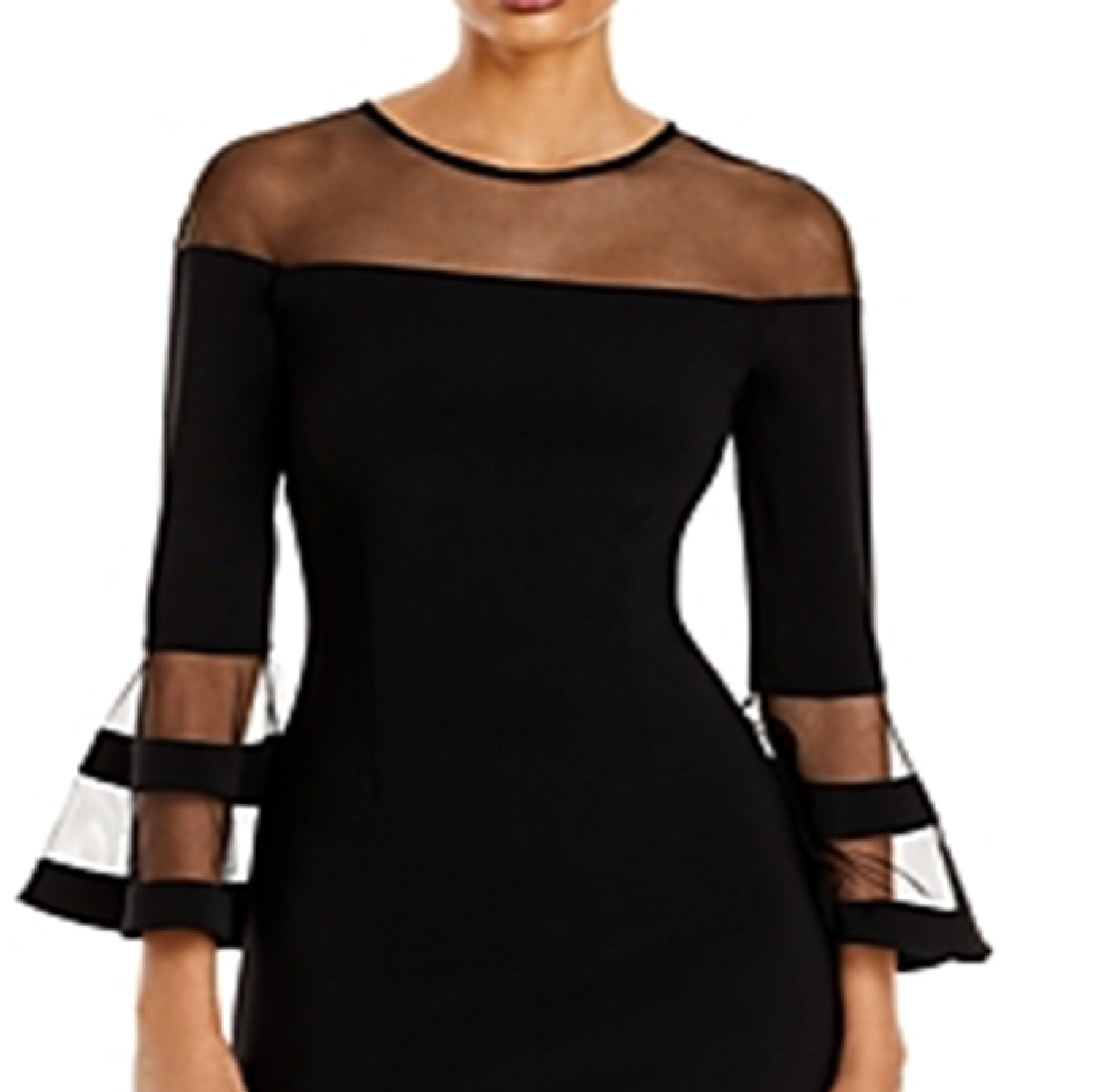 Aqua Women's Bell Sleeve Illusion Dress Black Size 16