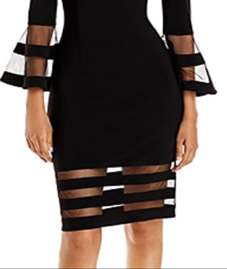Aqua Women's Bell Sleeve Illusion Dress Black Size 16