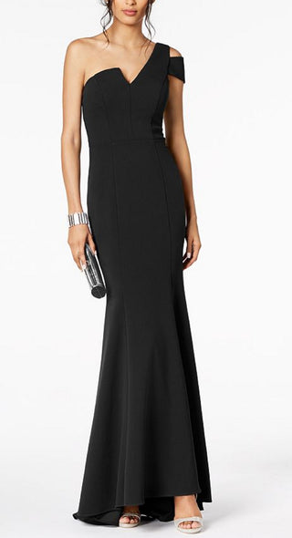 Betsy & Adam Women's One Shoulder Scuba Crepe Gown Black Size 6