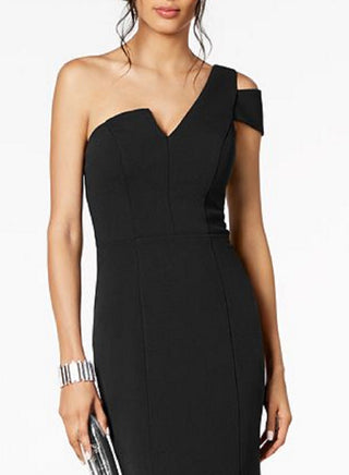 Betsy & Adam Women's One Shoulder Scuba Crepe Gown Black Size 6