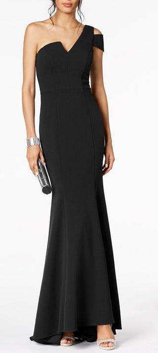 Betsy & Adam Women's One Shoulder a Line Gown Black Size 10