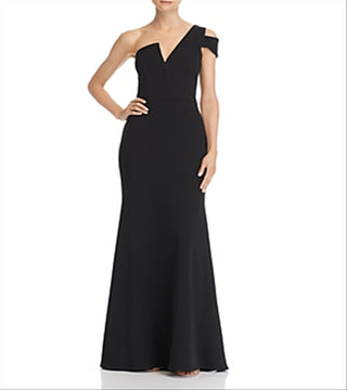 Aqua Women's One Shoulder Ruffled Gown Black Size 12