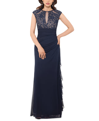 Betsy & Adam Women's Lace Bodice Gown Blue Size 8