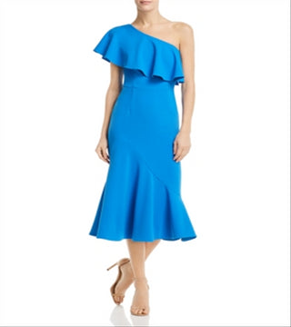 Betsy & Adam Women's Crepe Ruffled Midi Dress Blue Size 4