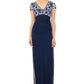 Betsy & Adam Women's Cap Sleeve V Neck Full Length Sheath Formal Dress Blue Size 12