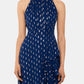 Betsy & Adam Women's Metallic Clip Dot Ruffle Halter Neck Chiffon Gown Blue Size 4