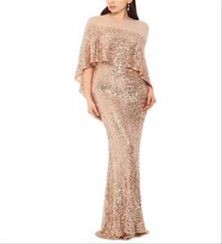 Betsy & Adam Women's Sleeveless Full Length Body Con Formal Beige Dress Size 14