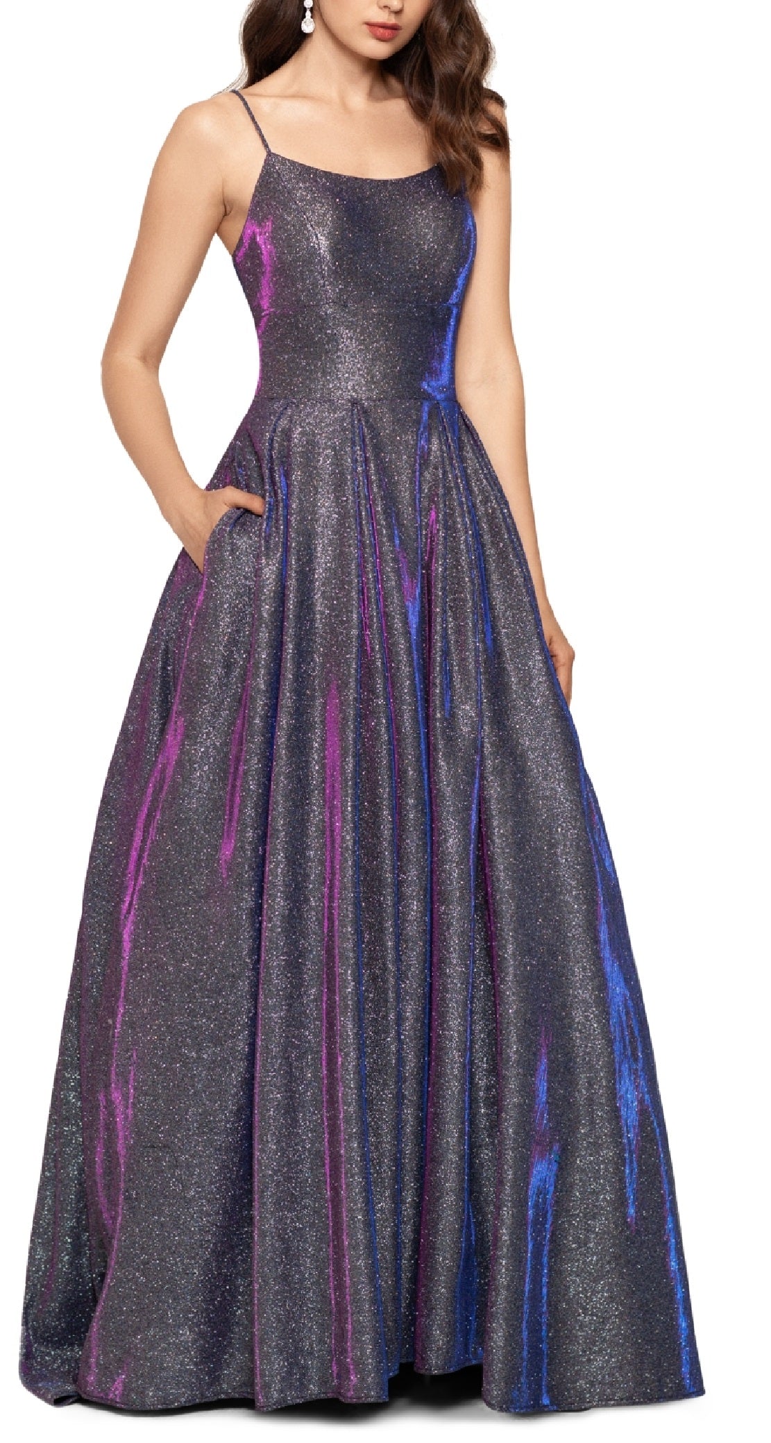 Betsy & Adam Women's Galaxy Glitter Ball Gown Gray Size 14