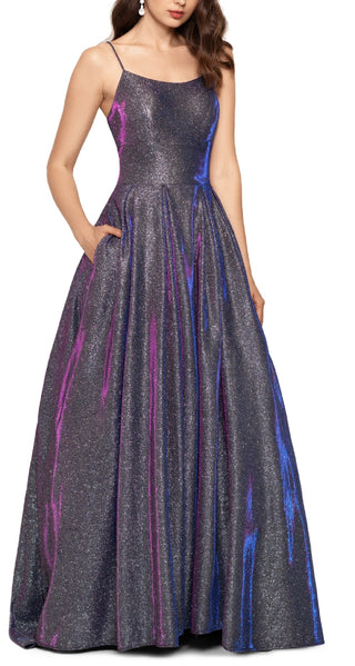 Betsy & Adam Women's Galaxy Glitter Ball Gown Gray Size 14