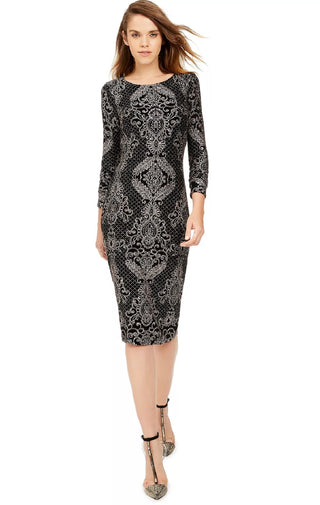 Betsy & Adam Women's Baroque Glitter Slinky Dress Black Size 12