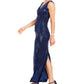 Betsy & Adam Women's Double V Neck Wrap Evening Dress Blue Size 2 Petite