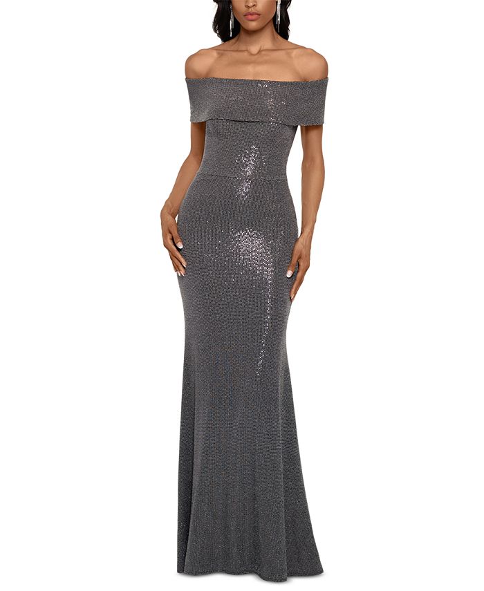 Betsy & Adam Women's Short Sleeve Full Length Sheath Dress Gray Size 12 Petite