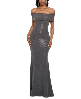 Betsy & Adam Women's Short Sleeve Full Length Sheath Dress Gray Size 12 Petite