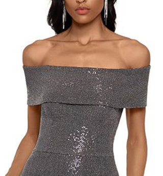 Betsy & Adam Women's Short Sleeve Full Length Sheath Dress Gray Size 12 Petite