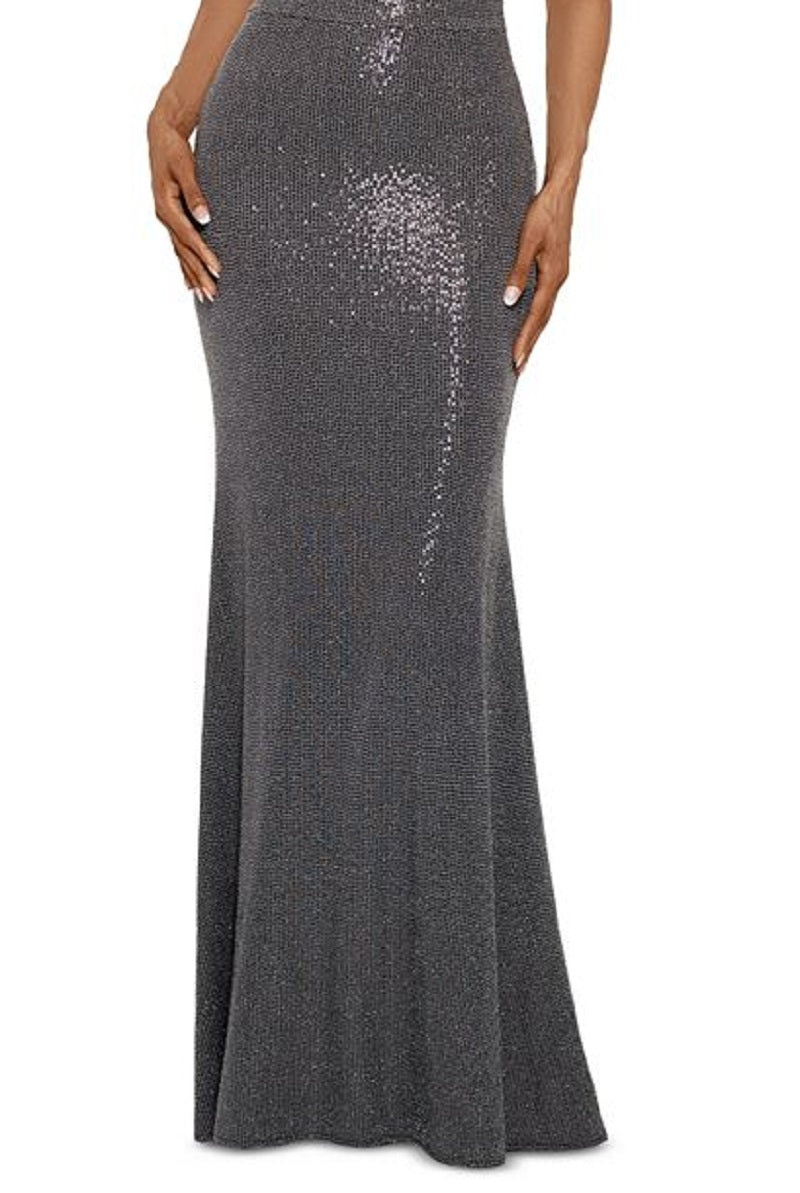 Betsy & Adam Women's Short Sleeve Full Length Sheath Dress Gray Size 12 Petite