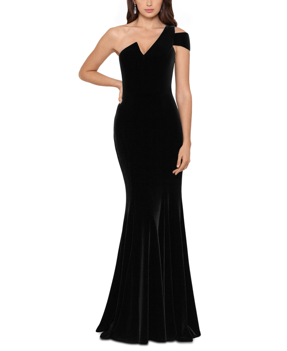 Betsy & Adam Women's Velvet One Shoulder Gown Black Size 2