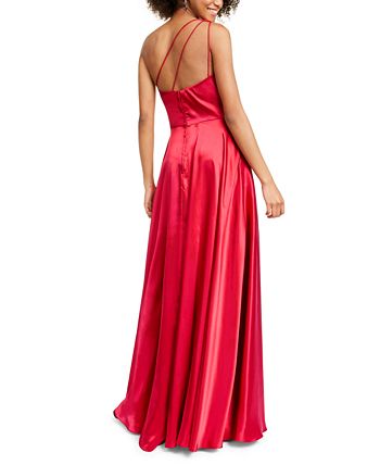 Blondie Nites Junior's One Shoulder Strappy Satin Gown Red Size 7