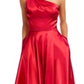 Blondie Nites Junior's One Shoulder Strappy Satin Gown Red Size 7