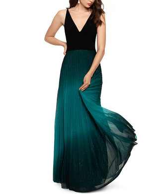 Betsy & Adam Women's Pleated Glitter Skirt Gown Green Size 12