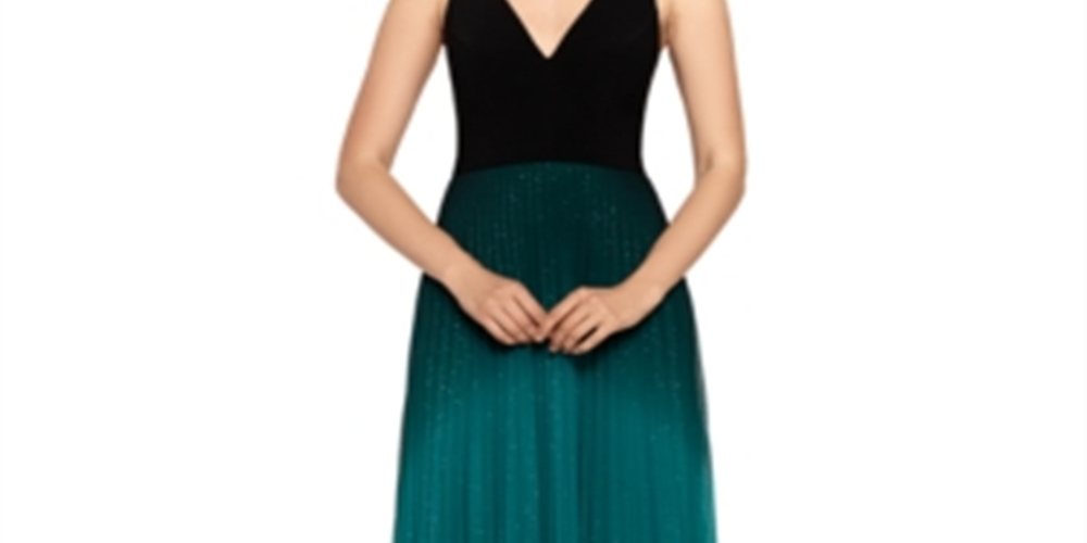 Betsy & Adam Women's Pleated Glitter Skirt Gown Green Size 12
