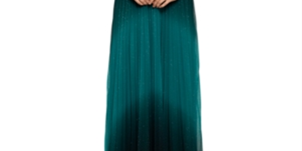 Betsy & Adam Women's Pleated Glitter Skirt Gown Green Size 12