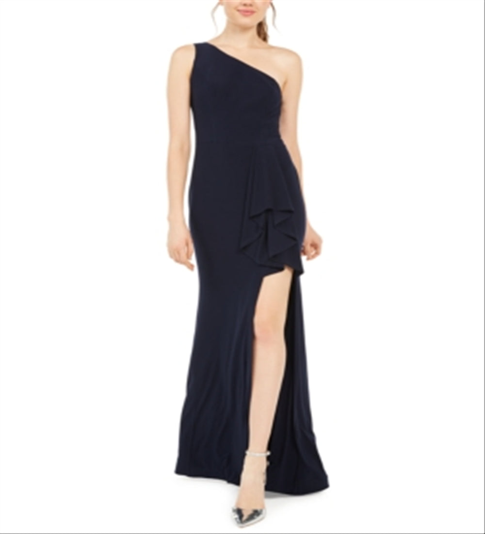 Blondie Nites Junior's One Shoulder Slit Gown Blue Size 9