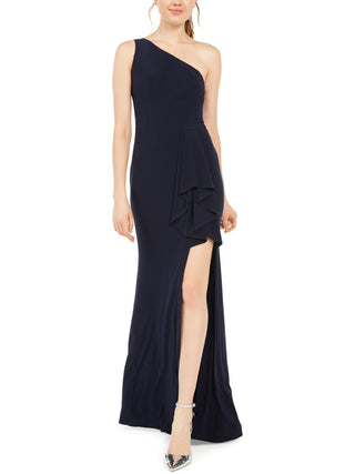 Blondie Nites Women's One Shoulder Slit Evening Dress Blue Size 13