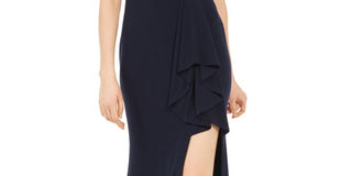 Blondie Nites Women's One Shoulder Slit Evening Dress Blue Size 13