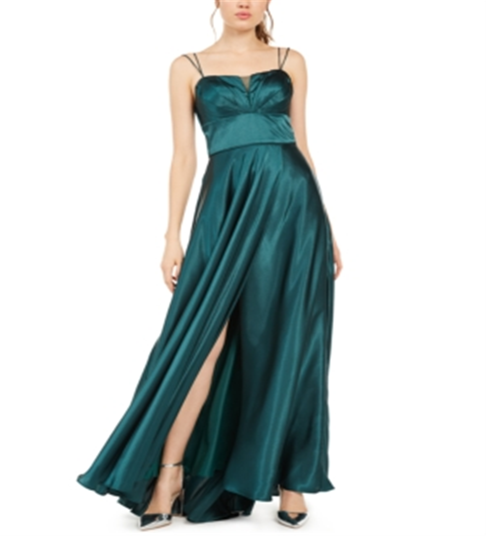 Blondie Nites Junior's Pleated Illusion Satin Gown Green Size 1