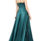 Blondie Nites Junior's Pleated Illusion Satin Gown Green Size 3