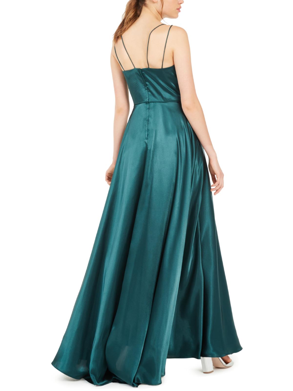 Blondie Nites Junior's Pleated Illusion Satin Gown Green Size 3