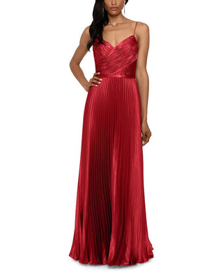 Betsy & Adam Women's Crisscross Pleated Satin A Line Gown Red Size 6