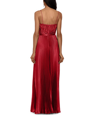 Betsy & Adam Women's Crisscross Pleated Satin A Line Gown Red Size 6