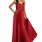 Betsy & Adam Women's Crisscross Pleated Satin A Line Gown Red Size 6