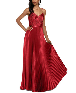 Betsy & Adam Women's Crisscross Pleated Satin A Line Gown Red Size 6