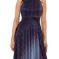 Betsy & Adam Women's Slitted Zippered Metallic Crinkle Sleeveless Maxi Evening Fit Flare Dress Blue Size 2
