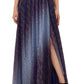 Betsy & Adam Women's Slitted Zippered Metallic Crinkle Sleeveless Maxi Evening Fit Flare Dress Blue Size 2