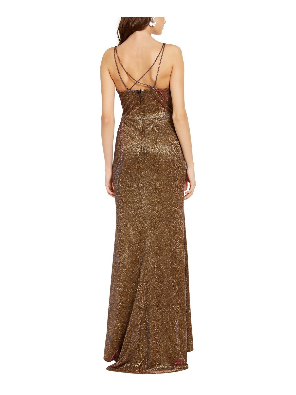 Blondie Nites Women's Front Slit Maxi Evening Dress Yellow Size 0