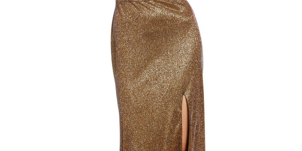 Blondie Nites Women's Front Slit Maxi Evening Dress Yellow Size 0