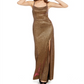 Blondie Nites Junior's Metallic Strappy-Back Gown Yellow Size 5