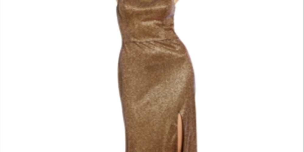 Blondie Nites Junior's Metallic Strappy-Back Gown Yellow Size 5