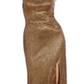 Blondie Women's Zippered Shimmering Spaghetti Strap Halter Full Length Formal Sheath Dress Yellow Size 7