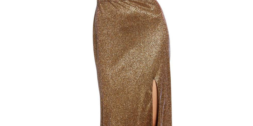 Blondie Nites Women's Front Slit Maxi Evening Dress Yellow Size 9