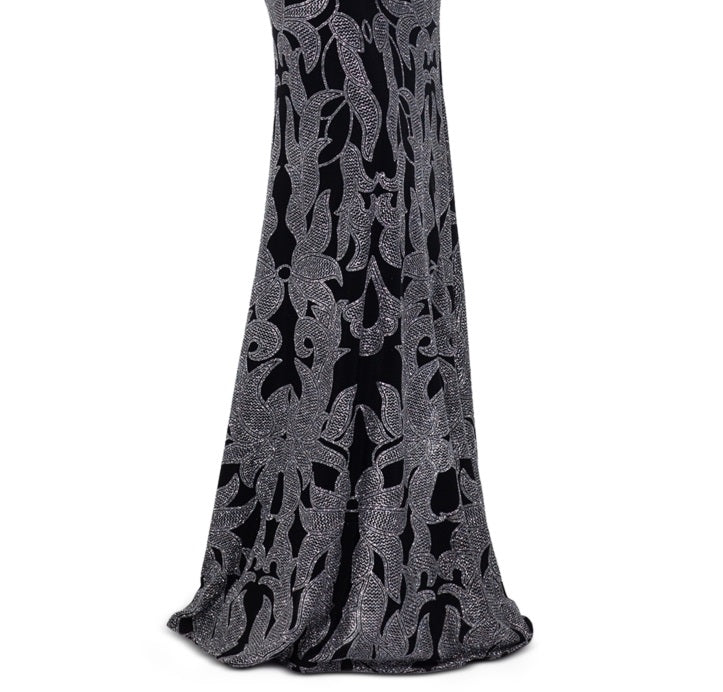 Betsy & Adam Women's Glitter Print Gown Black Size 16