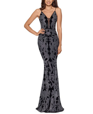 Betsy & Adam Women's Glitter Print Gown Black Size 16