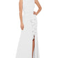 Betsy & Adam Women's Boat Neck Waterfall Ruffle Detail Gown White Size 12 Petite