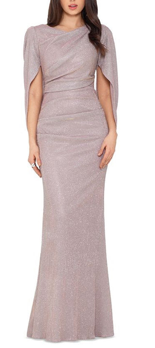 Betsy & Adam Women's Long Glitter Galaxy Cowl Neck Gown Pink Size 4Petite