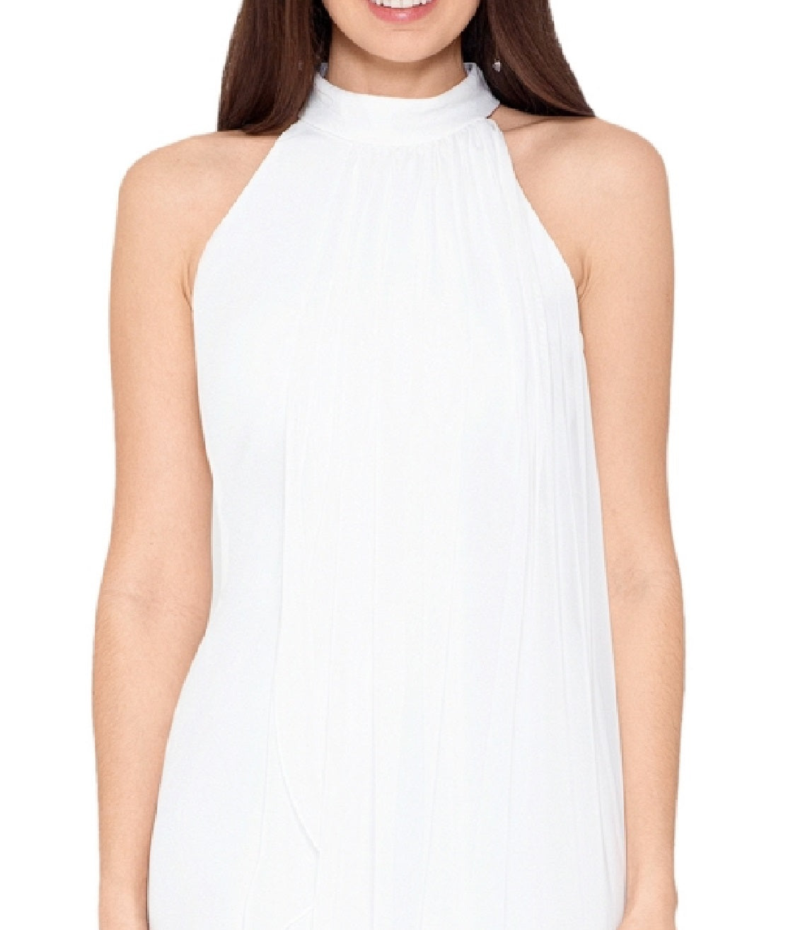 Betsy & Adam Women's Asymmetrical Chiffon Overlay Crepe Dress White Size 6