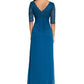 Betsy & Adam Women's Lace Top Waterfall Detail Gown Blue Size 16
