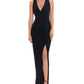 Betsy & Adam Women's Ruffled V Neck Gown Black Size 8